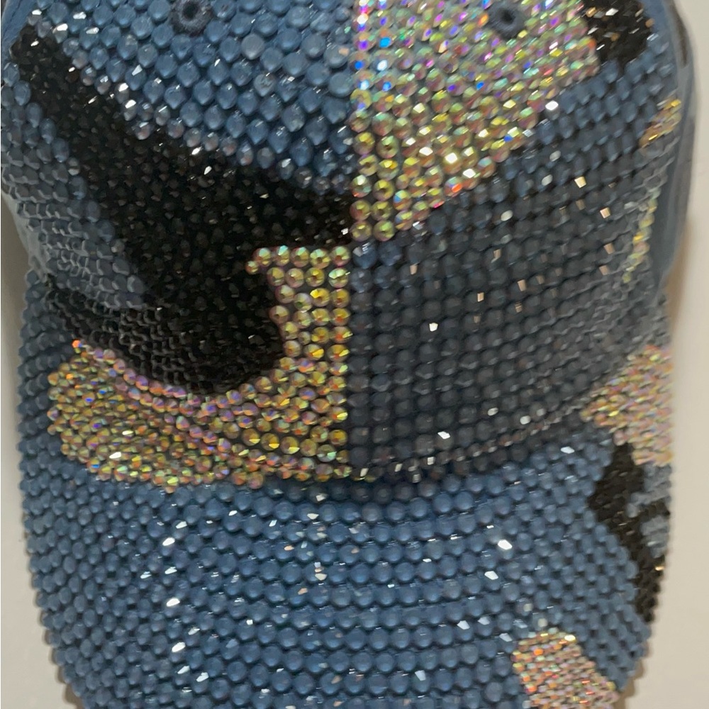 Custom Rhinestone Camo Blue Cap - Picture 2 of 4